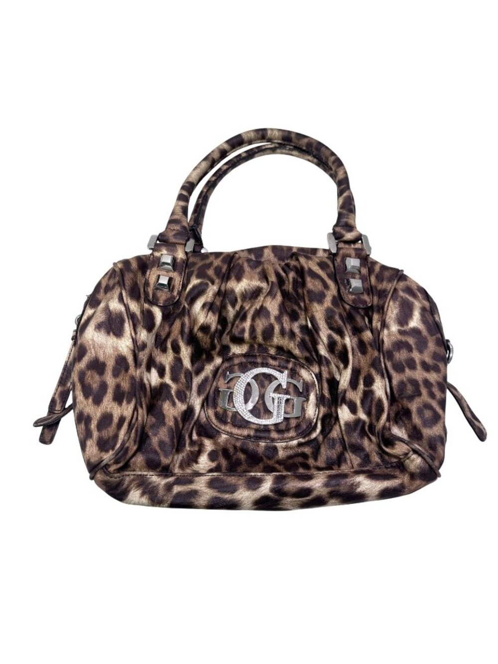 Guess Y2K Leopard Print Hobo Slouch Shoulder Bag Purse Rhinestone Bling G Logo